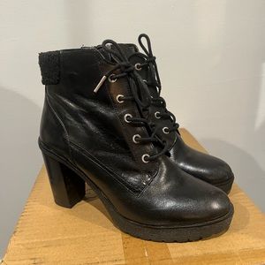 Michael Kors Black Leather Sherpa Winter Ankle Bootie